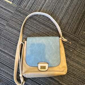 Liz Soto Amy Cross Body Handbag Vegan Leather Color Block Gray Red Zip